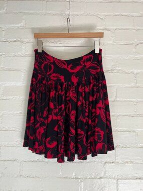 Norma Kamali Womens Size Medium Ra Ra Skirt Red Black Flower Print Jersey